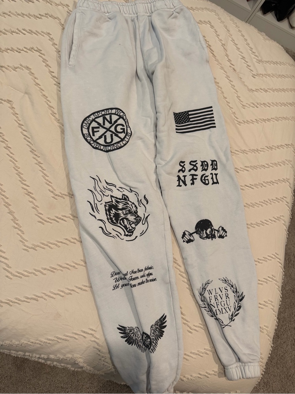 Men's/Unbranded Light Gray Graphic Sweatpants - White/Light Gray